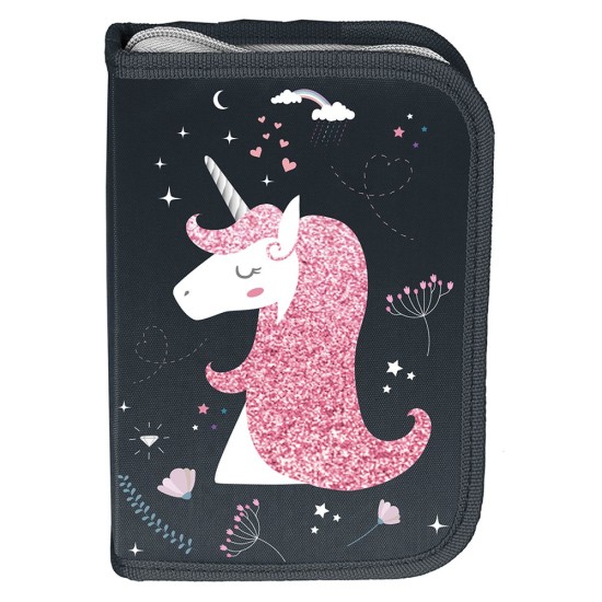 PASO UNICORN egyrekeszes kihajtható tolltartó lányoknak, csillámos unikornis