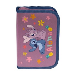 Aloha Stitch egyrekeszes, kihajtható tolltartó lányoknak, felszerelés nélkül, rózsaszín