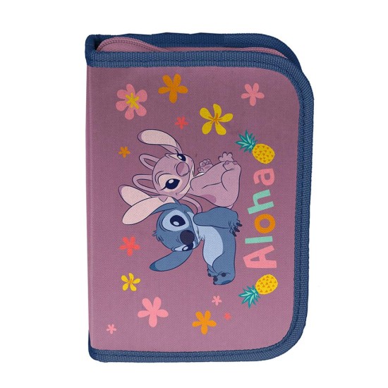 AlohaStitchegyrekeszes, kihajtható tolltartó lányoknak, felszerelés nélkül, rózsaszín