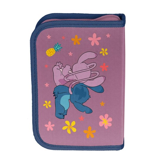 AlohaStitchegyrekeszes, kihajtható tolltartó lányoknak, felszerelés nélkül, rózsaszín