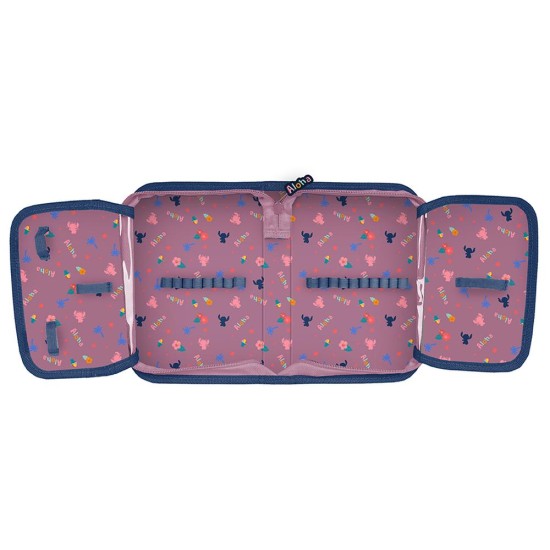 AlohaStitchegyrekeszes, kihajtható tolltartó lányoknak, felszerelés nélkül, rózsaszín