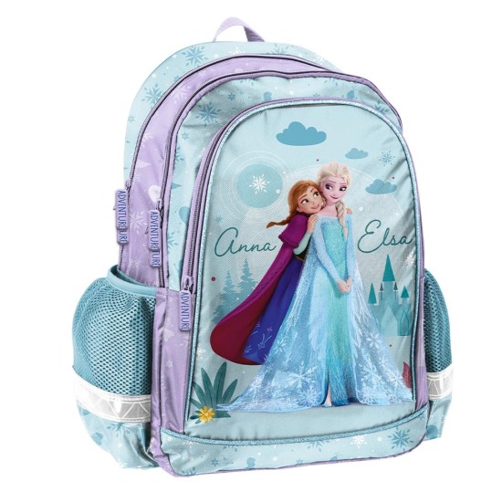 Anna és Elza kétrekeszes ergonomikus iskolatáska és hátizsák lányoknak, Jégvarázs, türkiz