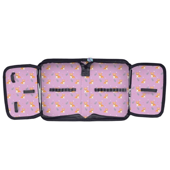 Cute egyrekeszes kihajtható tolltartó lányoknak, felszerelés nélkül, kiskutyás, rózsaszín