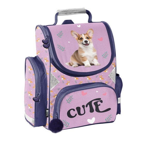 Cuteergonomikus iskolatáska elsősöknek, kiskutyás, rózsaszín