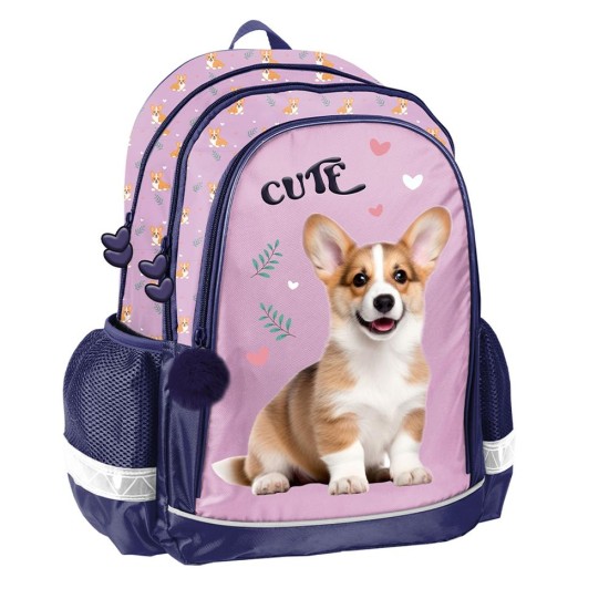 Cute kétrekeszes ergonomikus iskolatáska és hátizsák lányoknak, kiskutyás, rózsaszín