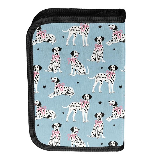 Dalmata kiskutyásegyrekeszes kihajtható tolltartó lányoknak, világoskék