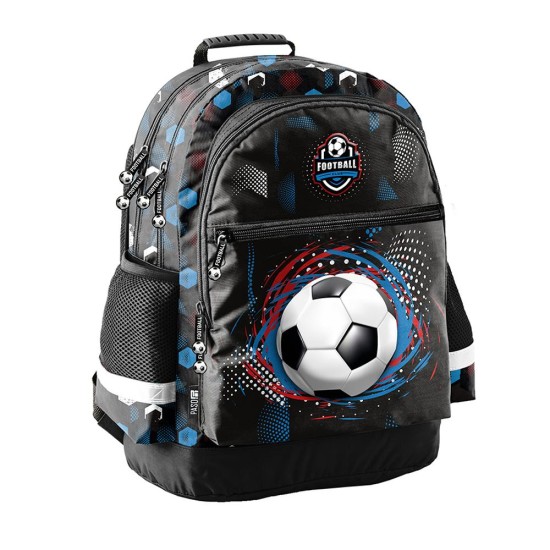 Football Teamkétrekeszes iskolatáska és hátizsák fiúknak, focis, fekete
