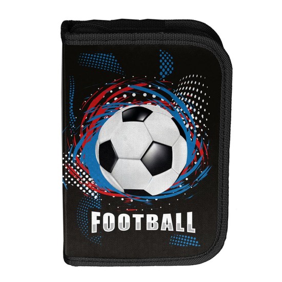 Football Teamkihajtható egyrekeszes tolltartó, focis, fekete