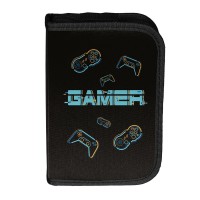 Gamer Star egyrekeszes kihajtható tolltartó fiúknak, felszerelés nélkül, fekete