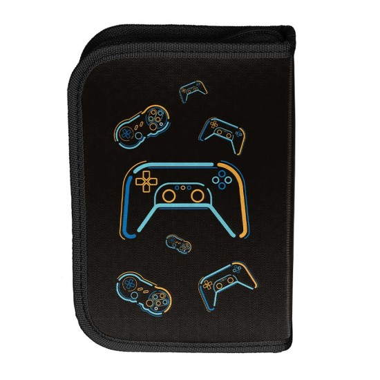 Gamer Staregyrekeszes kihajtható tolltartó fiúknak, felszerelés nélkül, fekete