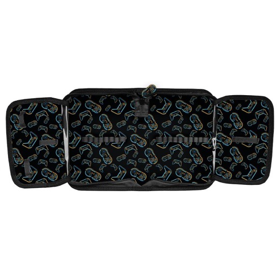 Gamer Staregyrekeszes kihajtható tolltartó fiúknak, felszerelés nélkül, fekete