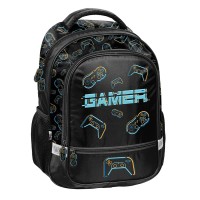 Gamer Star kétrekeszes ergonomikus iskolatáska és hátizsák fiúknak, fekete