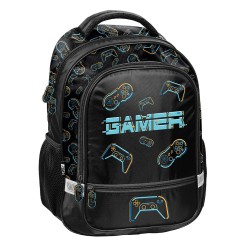 Gamer Star kétrekeszes ergonomikus iskolatáska és hátizsák fiúknak, fekete