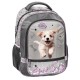 Hello Little Dogkétrekeszes ergonomikus iskolatáska és hátizsák lányoknak, kiskutyás, ezüstszürke