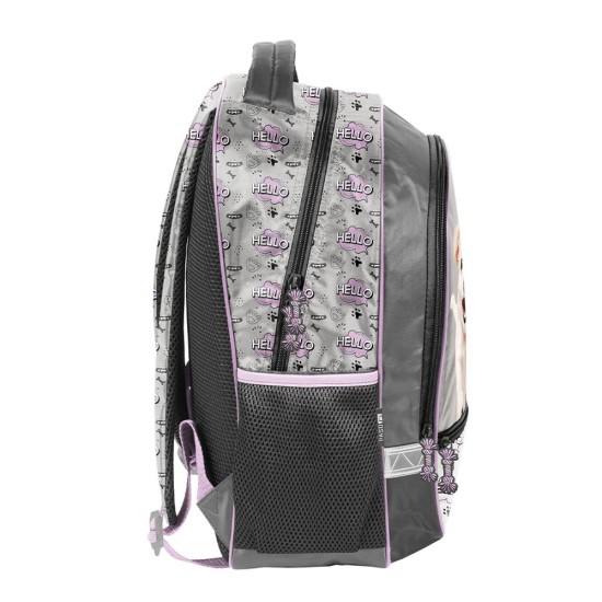 Hello Little Dogkétrekeszes ergonomikus iskolatáska és hátizsák lányoknak, kiskutyás, ezüstszürke