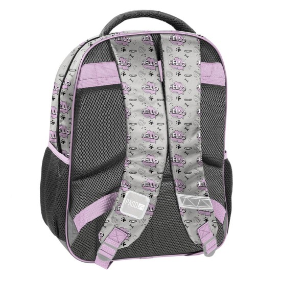 Hello Little Dogkétrekeszes ergonomikus iskolatáska és hátizsák lányoknak, kiskutyás, ezüstszürke