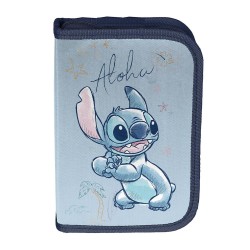 Hola Stitch egyrekeszes kihajtható tolltartó, felszerelés nélkül, türkiz-sötétkék