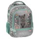 LovelyCatkétrekeszes ergonomikus iskolatáska és hátizsák lányoknak, cicás, türkiz-ezüst