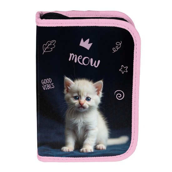 MeowCatkihajtható egyrekeszes tolltartó lányoknak, felszerelés nélkül, cicás