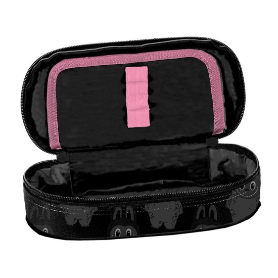 Momolandegyrekeszes ovális tolltartó lányoknak, felszerelés nélkül, fekete