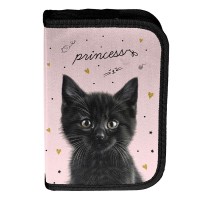 Princess Black Cat kihajtható egyrekeszes tolltartó felszerelés nélkül, cicás