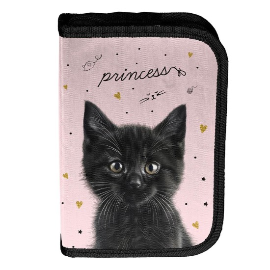 Princess Black Cat kihajtható egyrekeszes tolltartó felszerelés nélkül, cicás