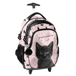 Princess Black Cat guruló iskolatáska és hátizsák lányoknak, cicás