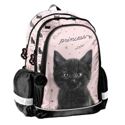 Princess Black Cat kétrekeszes ergonomikus iskolatáska és hátizsák lányoknak, cicás