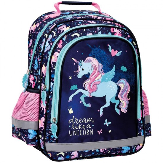 BackUP kétrekeszes elsős iskolatáska lányoknak, unikornisos