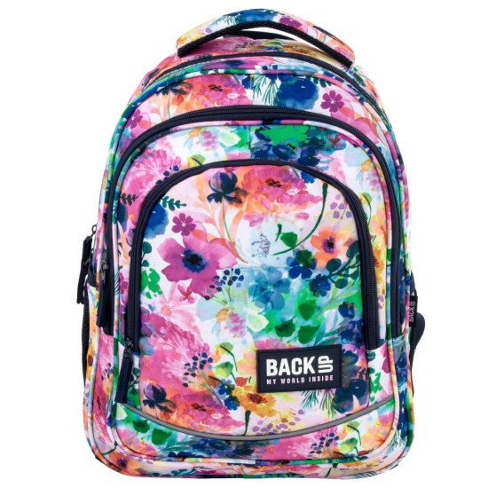 BackUP ergonomikus iskolatáska és hátizsák, háromrekeszes, flower aquarell art
