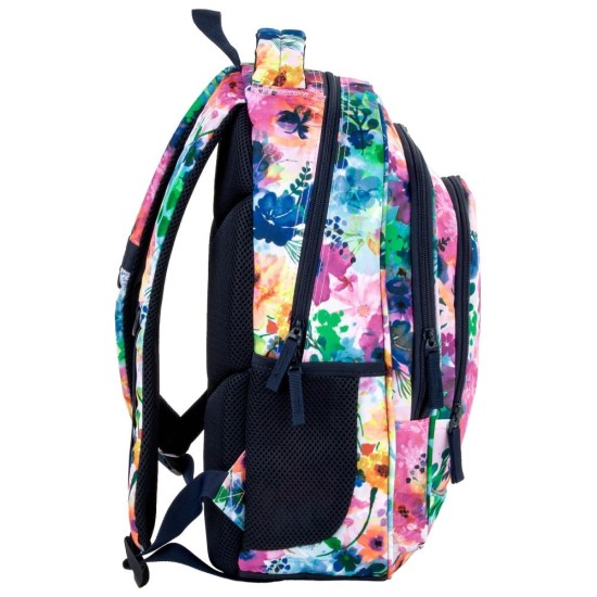 BackUP ergonomikus iskolatáska és hátizsák, háromrekeszes, flower aquarell art