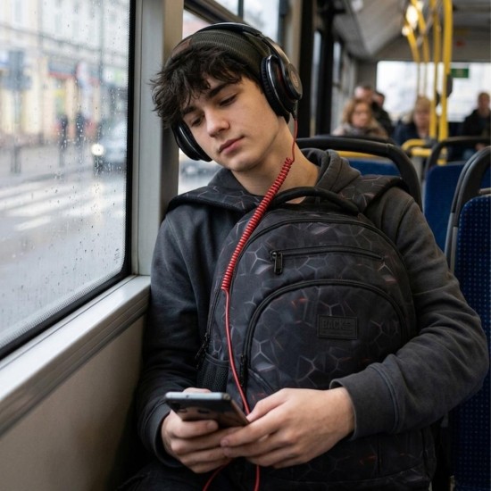 BackUp háromrekeszes iskolatáska, hátizsák fiúknak, Cyber Black