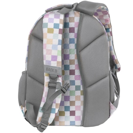 BackUp háromrekeszes iskolatáska, hátizsák lányoknak, pasztell pepita