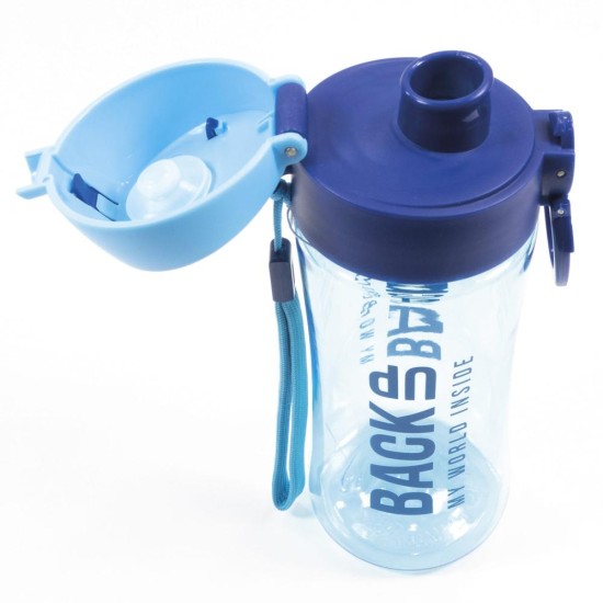 BackUp műanyag kulacs, 400 ml, átlátszó, kék - szürke