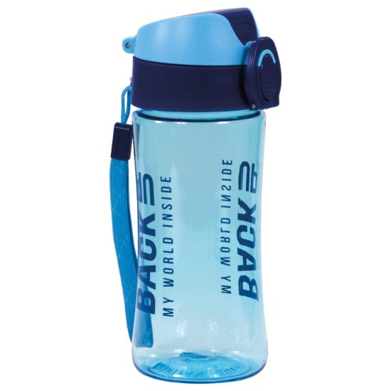 BackUp műanyag kulacs, 400 ml, átlátszó, kék - szürke