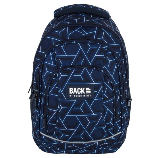 BackUP négyrekeszes iskolatáska, hátizsák, blue triangles