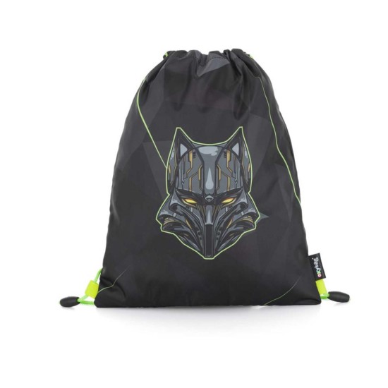 OXY SHERPY WOLF iskolatáska szett tolltartóval és tornazsákkal – 4 részes szett, cserélhető kitűzőkkel
