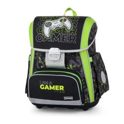 Premium Cool Gamer ergonomikus iskolatáska szett tolltartóval és tornazsákkal fiúknak - 3 részes szett, neonzöld – fekete, Oxybag