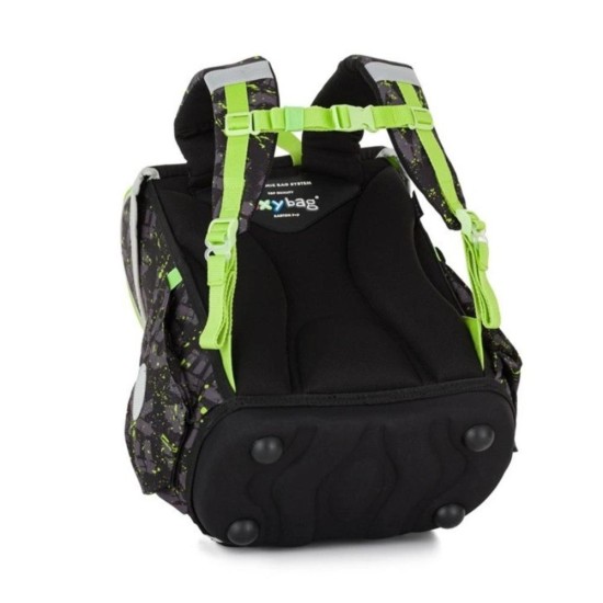 Premium Cool Gamer ergonomikus iskolatáska szett tolltartóval és tornazsákkal fiúknak - 3 részes szett, neonzöld – fekete, Oxybag